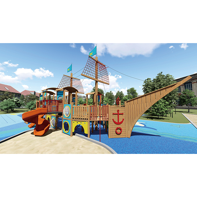 Parque de atracciones para niños, juegos de barco pirata de madera para niños pequeños